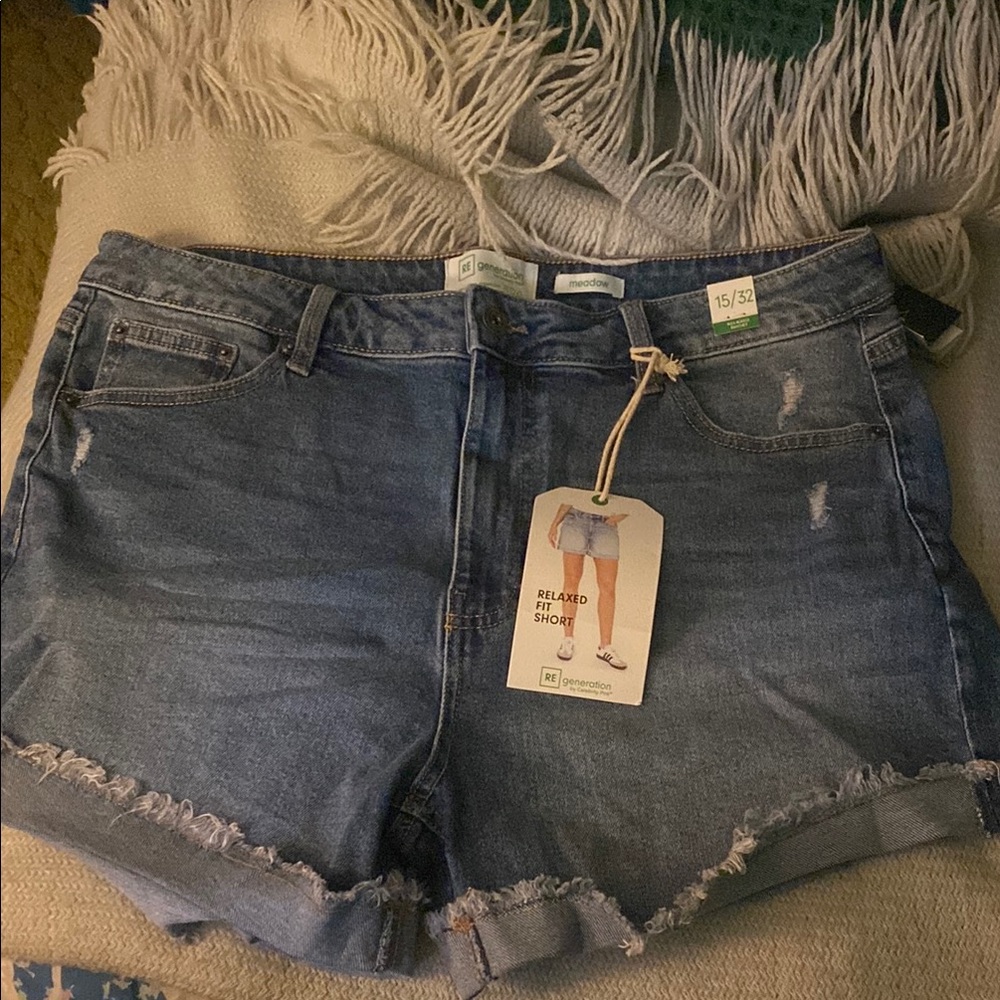 Celebrity Pink Blue Jean Shorts with Frayed Hem